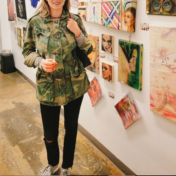 Free People Not Your Brothers Camo Jacket, Women Green Military Utility Jacket - Picture 4 of 16